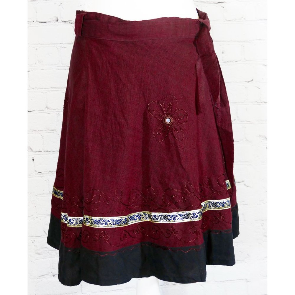 Sun Beam Cotton Wrap Embroidered Skirt